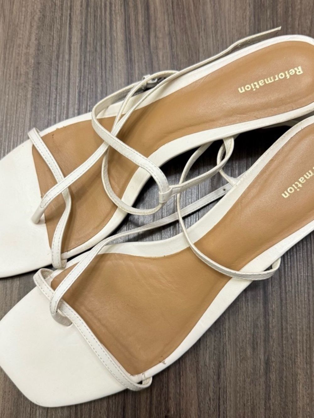 Reformation Ivory Strappy Square-Toe Heels